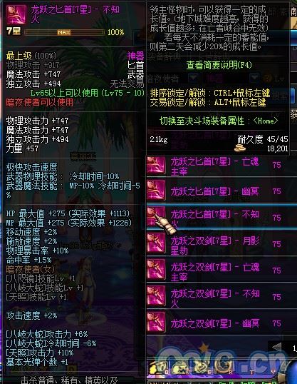 DNF暗夜二觉新武器装备属性大全 龙跃7星