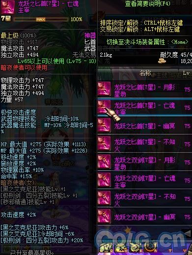 DNF暗夜二觉新武器装备属性大全 龙跃7星