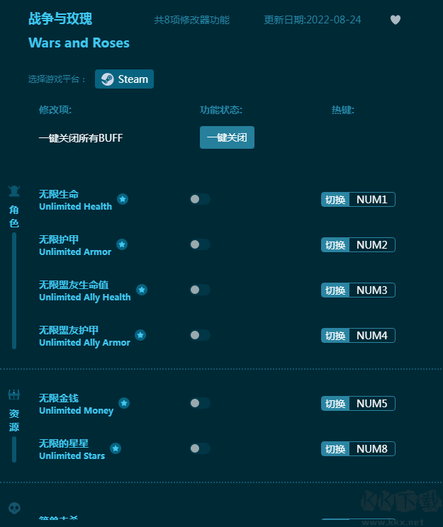 战争与玫瑰八项修改器