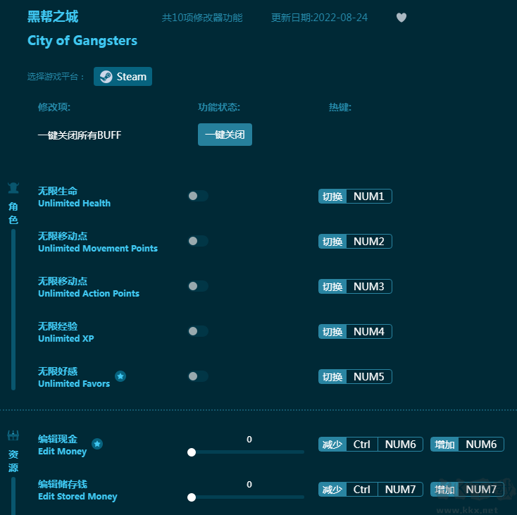 黑帮之城十项修改器